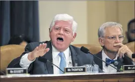  ?? J. SCOTT APPLEWHITE / ASSOCIATED PRESS ?? Rep. John Larson, D-Conn., joined at right by Rep. Earl Blumenauer, D-Ore., questions House Ways and Means Committee Chairman Kevin Brady, R-Texas, about the Republican­s’ tax proposal.