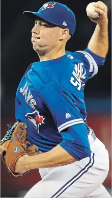  ?? RENE JOHNSTON TORONTO STAR ?? Toronto Blue Jays starter Aaron Sanchez struck out 10 — one shy of his career high — through 5 2/3 innings Sunday, but it wasn’t enough.