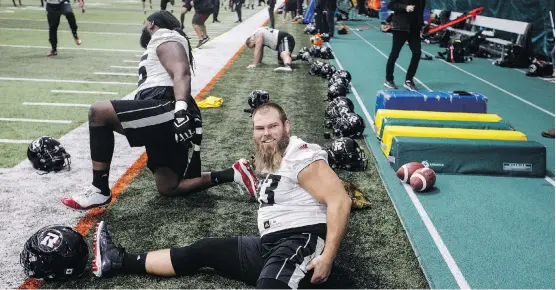  ?? JASON FRANSON/THE CANADIAN PRESS ?? Ottawa Redblacks lineman Jon Gott hopes to topple his former team again in the Grey Cup after having already beaten the Stamps in the 2016 game.