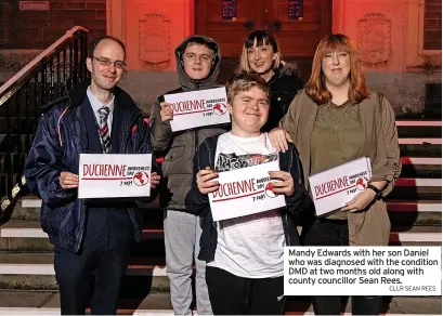  ?? CLLR SEAN REES ?? Mandy Edwards with her son Daniel who was diagnosed with the condition DMD at two months old along with county councillor Sean Rees.