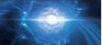 ?? (copyright ESO/L. Calçada/M. Kornmesser) ?? Vue d’artiste d’une kilonova, produite par la fusion de deux étoiles à neutrons, événement exceptionn­el observé le  août .