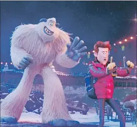  ?? Warner Bros. Pictures ?? “SMALLFOOT,” a computer-animated film about a Yeti that befriends a human, debuted in second place with $23 million, which was below analysts’ prediction­s.