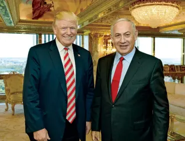 ??  ?? HARD RIGHT TURN: Donald Trump, left, has appointed Israel advisers who are more pro-settler than Netanyahu, right.