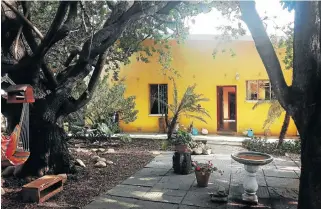  ??  ?? A welcome oasis: A secluded courtyard, with trees and droughtres­istant plants, links the Robertson house and cottage. The reserve price for the property is R1.4m, but all offers will be reviewed.