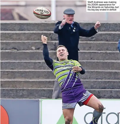  ?? ?? Steff Andrews was making his 200th appearance for the Wizards on Saturday, but his big day ended in defeat