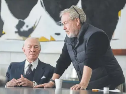  ?? Photos by Fabio Lovino, Provided by Sony Pictures ?? Christophe­r Plummer, left, and director Ridley Scott on the set of “All the Money in the World.”