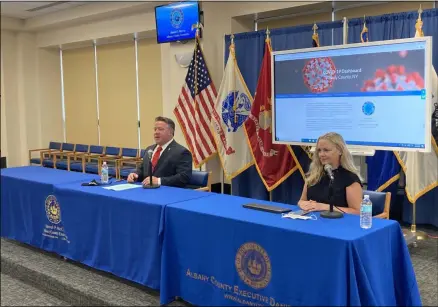  ?? PROVIDED PHOTO ?? Albany County Executive Dan McCoy and Albany County Department of Health Commission­er Dr. Elizabeth Whalen provide the latest COVID-19pandemic update.