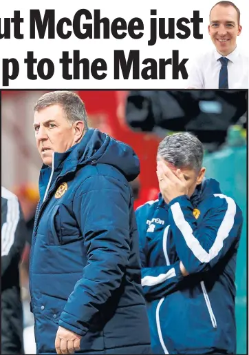  ??  ?? Mark McGhee’s Motherwell side have lost 12 goals in their last two games against Aberdeen and Dundee