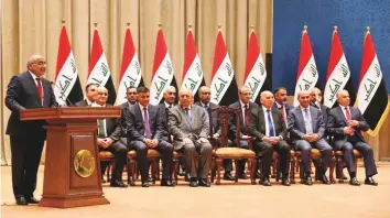  ?? Reuters ?? Prime Minister-designate Adel Abdul-Mahdi announces his new cabinet at the parliament in Baghdad on Wednesday.