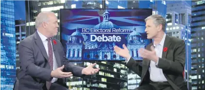  ??  ?? Premier John Horgan and Opposition Leader Andrew Wilkinson debate B.C. electoral reform on Nov. 8.