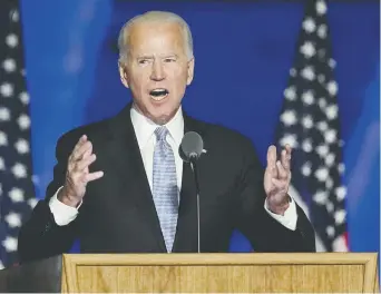  ??  ?? Le nouveau président élu des États-Unis, Joe Biden, s’engage à être un président «qui ne cherche pas à diviser, mais à unifier». - Associated Press: Andrew Harnik