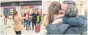  ?? ?? Relieved Scottish constructi­on engineer Brian Glendinnin­g is greeted by his wife Kimberly and daughters at Edinburgh Airport yesterday