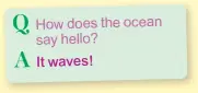  ??  ?? Q
How does the ocean say hello? A It waves!