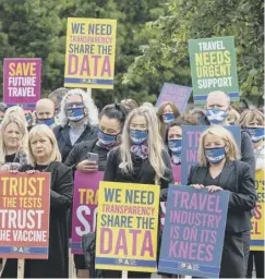  ??  ?? Travel industry workers protested outside Holyrood yesterday