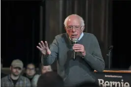  ?? CHERYL SENTER — THE ASSOCIATED PRESS FILE ?? Democratic presidenti­al candidate U.S. Sen. Bernie Sanders, I-Vt., speaks at a Newport Town Hall breakfast at the Newport Opera House in Newport, N.H.