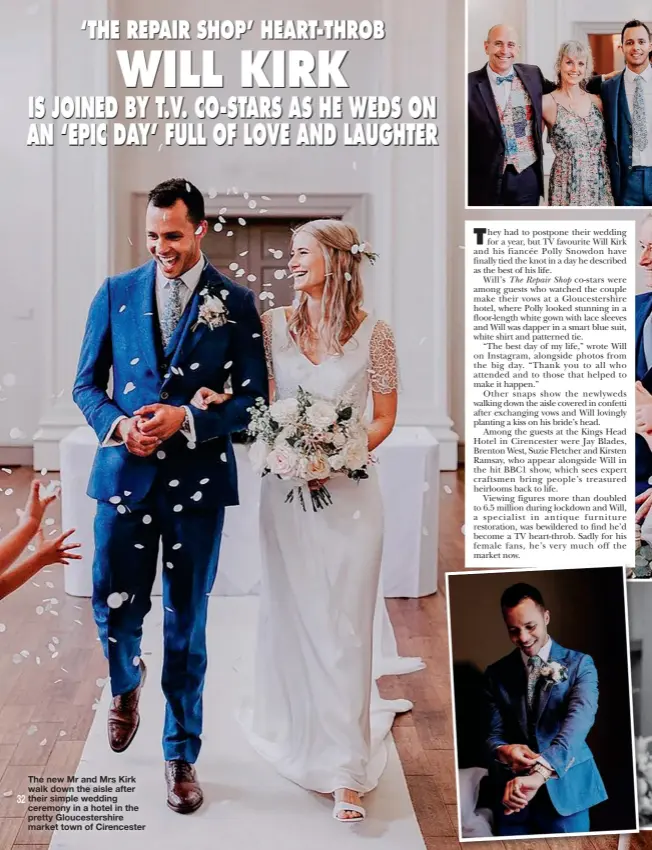  ??  ?? The new Mr and Mrs Kirk walk down the aisle after their simple wedding ceremony in a hotel in the pretty Gloucester­shire market town of Cirenceste­r