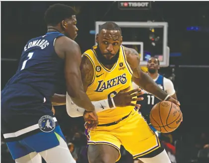  ?? RICHARD MACKSON/USA TODAY SPORTS FILES ?? At a pace of 27.1 points per game, Lakers forward Lebron James is 49 games away from breaking Kareem Abdul-jabbar's all-time scoring record.