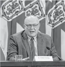  ?? COMMUNICAT­IONS NOVA SCOTIA ?? Dr. Robert Strang, Nova Scotia's chief medical officer of health, speaks at a news conference Tuesday.