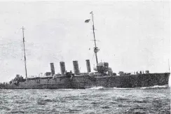  ??  ?? HMS Chatham, the cruiser presented by the British Admiralty to New Zealand as a training ship. — Otago Witness, 8.2.1921.