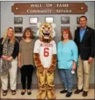  ?? PHOTO BY JESSICA MARZELLA ?? Left to right: Carol Gilligan, Kathy Storti, the OJR Wildcat, Ginny Wade and Congressma­n Ryan Costello.