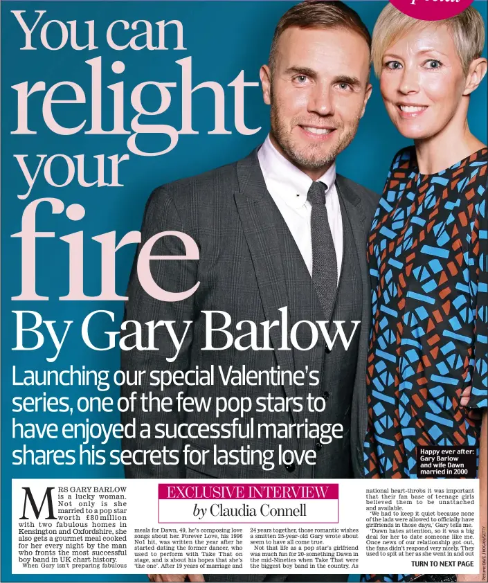 ??  ?? Happy ever after: Gary Barlow and wife Dawn married in 2000