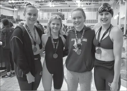  ?? KWIC/Special to The Daily Courier ?? The girls 14-and-under medley relay team: Andrea Kraetzer, left, Meagan Corrigan, Abigail Jerome and Ava Toyata.