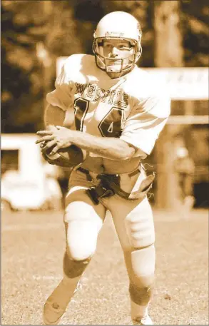  ?? Photo courtesy of Arkansas- Monticello ?? Elkins native Sean Rochelle wasn’t sure he would make it at the college level as a quarterbac­k at Arkansas- Monticello, but he would go on to become one of the school’s most prolifi c players. The two- time NAIA Academic All- American was inducted into...