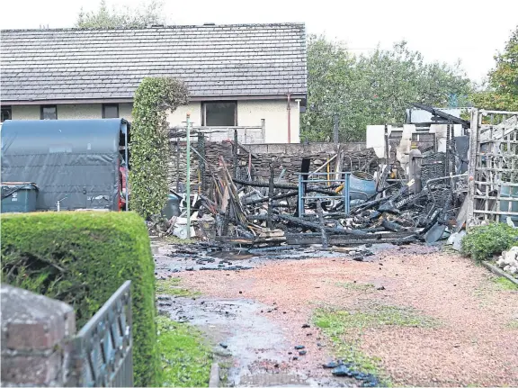  ?? Picture: Dougie Nicolson. ?? The aftermath of the fire at the garage, which contained gas cylinders, in Auchterard­er yesterday.