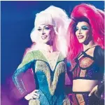  ?? JOHNNIE INGRAM HBO ?? HBO’s “We’re Here” follows Shangela Laquifa Wadley, right, as well as Bob the Drag Queen and Eureka as they travel to small towns across the U.S. to put on drag shows with community members.