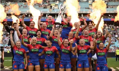  ?? Photograph: James Gourley/AAP ?? Knights players celebrate winning the 2023 NRLW grand final. Two teams will join the competitio­n next year thanks to growth in its popularity.