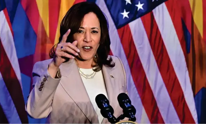  ?? ?? Harris speaks on reproducti­ve freedom at El Rio Neighborho­od center in Tucson, Arizona, on 12 April 2024. Photograph: Frederic J Brown/AFP/Getty Images