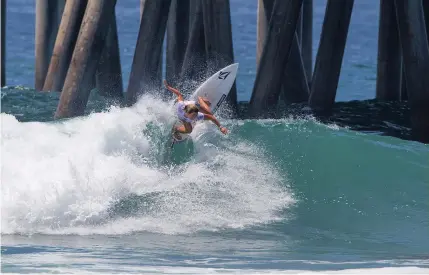  ??  ?? HOW DO YOU LIKE THAT? Coco Ho of Hawaii during her Round 1 heat at the Vans US Open last week.