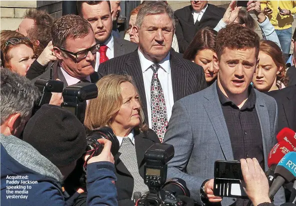 ??  ?? Acquitted: Paddy Jackson speaking to the media yesterday
