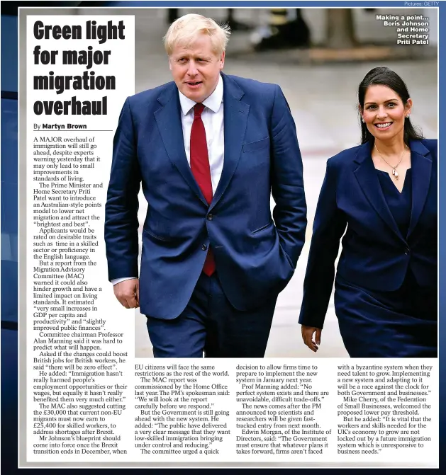  ?? Pictures: GETTY ?? Making a point… Boris Johnson and Home Secretary Priti Patel