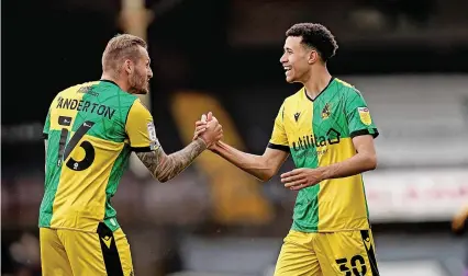  ?? Picture: Robbie Stephenson/JMP ?? Nick Anderton, left, and Luca Hoole celebrate Bristol Rovers’ win at Port Vale