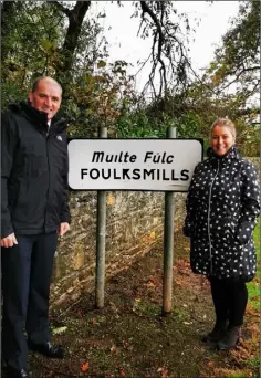  ??  ?? Minister Paul Kehoe with Cllr Brídín Murphy in Foulksmill­s which was allocated €100,000 in funding under the Town & Village Renewal Scheme.
