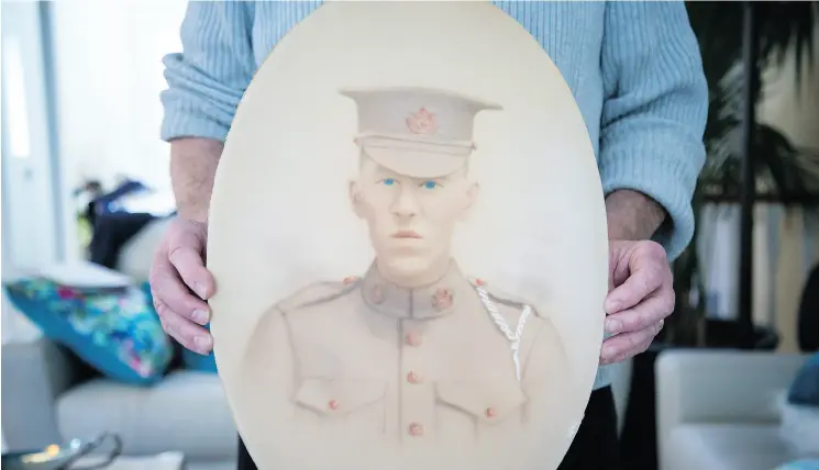  ?? PHOTOS: BEN NELMS FOR NATIONAL POST ?? Stanton Guy holds a sketch of Audrey Foster, who was killed during the First World War, at his home in Maple Ridge, B.C.