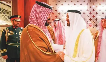  ?? Twitter ?? ■ Shaikh Mohammad greets Mohammad Bin Salman on his arrival in Abu Dhabi yesterday.