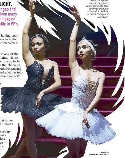  ??  ?? Ballet Philippine­s’ Jemima Reyes and Denise Parungao take on the challengin­g role as Odette/Odile in Ballet Philippine­s’ Swan Lake.