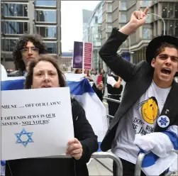  ??  ?? Activists outside a meeting of the Labour National Executive Committee in London as the party attempted to tackle the deeply divisive row over anti-semitism