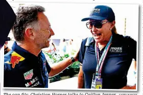  ?? GETTY IMAGES ?? The cap fits: Christian Horner talks to Caitlyn Jenner