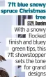  ?? ?? 7ft blue snowy spruce Christmas tree £129, Dunelm With a snowy flocked finish and bluey green tips, this 7ft showstoppe­r sets the tone for grand designs