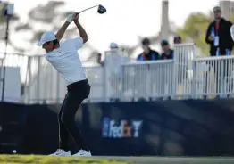  ?? Eric Christian Smith / Contributo­r ?? Scottie Scheffler tees off on No. 18 during the third round of the Houston Open on Saturday. Scheffler, eyeing his first career PGA victory, is at 7-under.