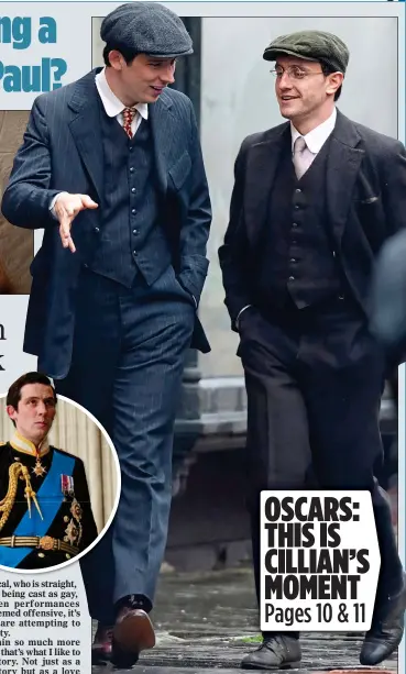  ?? ?? SLICK: Josh O’Connor, and, inset as Charles in The Crown, and Mescal filming