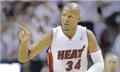  ??  ?? MIAMI: In a Friday, May 30, 2014 file photo, Miami Heat guard Ray Allen gestures after scoring a three-point basket during the first half Game 6 in the NBA basketball playoffs Eastern Conference finals against the Indiana Pacers, in Miami. Allen...