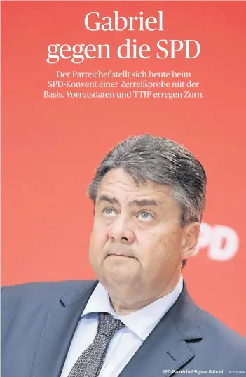  ?? FOTO: DPA ?? SPD-Parteichef Sigmar Gabriel