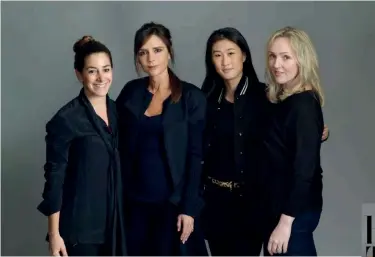  ??  ?? MANY HANDS From left: Hong Kong Tatler director of photograph­y Gillian Nadel, Victoria Beckham, fashion editor Justine Lee, editor-in-chief Claire Breen Melwani