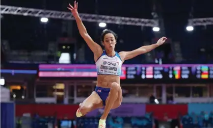  ?? ?? Katarina Johnson-Thompson takes part in the long jump event in the pentathlon at the world indoor championsh­ips. Photograph: Aleksandra Szmigiel/Reuters