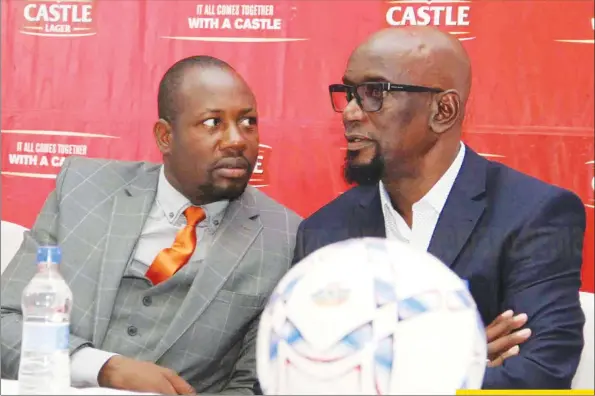  ??  ?? UNITED FRONT ... CAPS United president Farai Jere (left) has hailed his Dynamos counterpar­t Kenny Mubaiwa for asking his constituen­cy to rally behind the Green Machine when they last played a CAF Champions League match at home and want that spirit to...