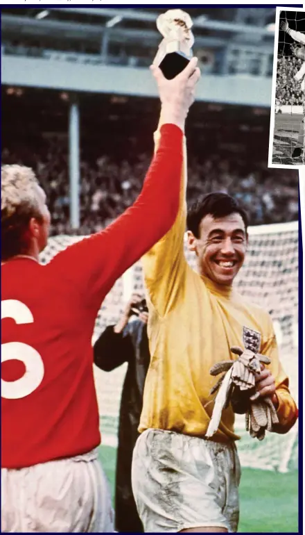  ??  ?? Making history: Gordon Banks and Bobby Moore hold the World Cup aloft at Wembley in 1966